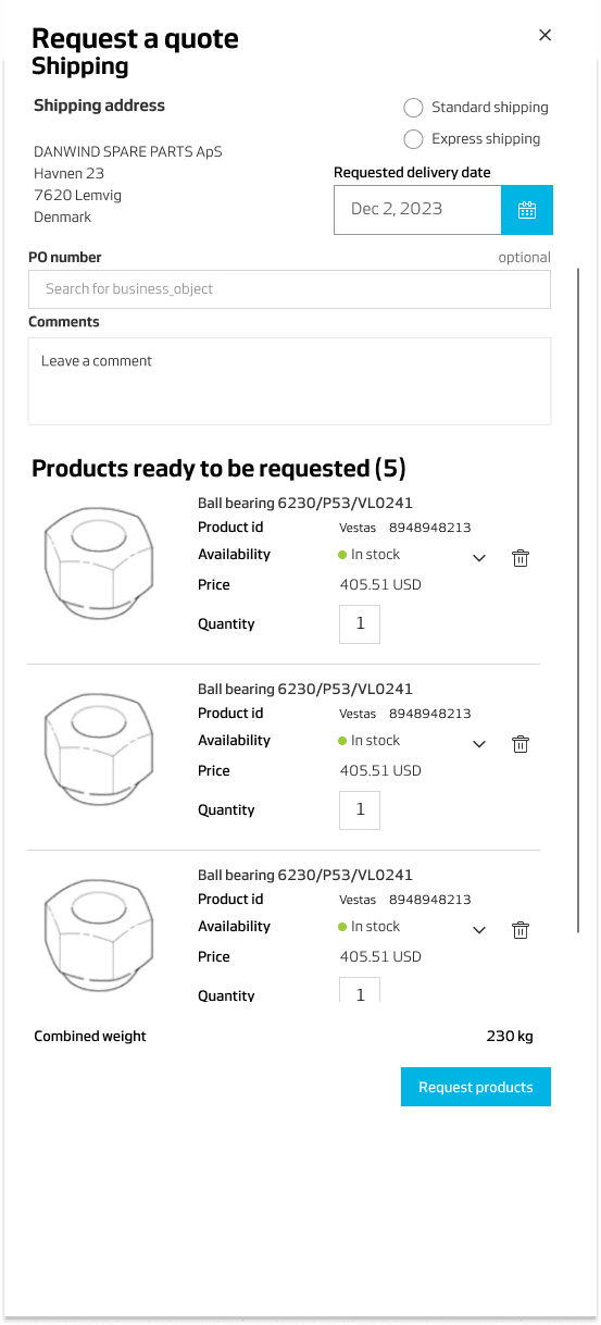 Vestas drawer interface detail